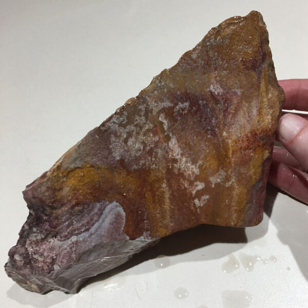 1.52 pound piece of Mexican Rhyolite rough rock, pictured wet. Side four of six sides.