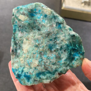 0.70 pound piece of Teal Turq Rhyolite rough rock, pictured wet. Side one of five sides.