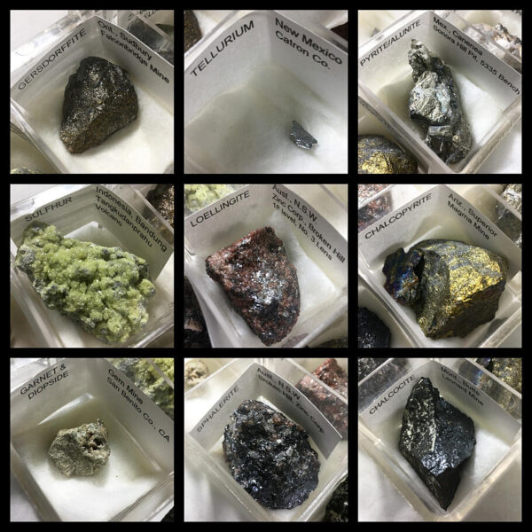 Image collage of the bottom 9 minerals in an 18 mineral collection.